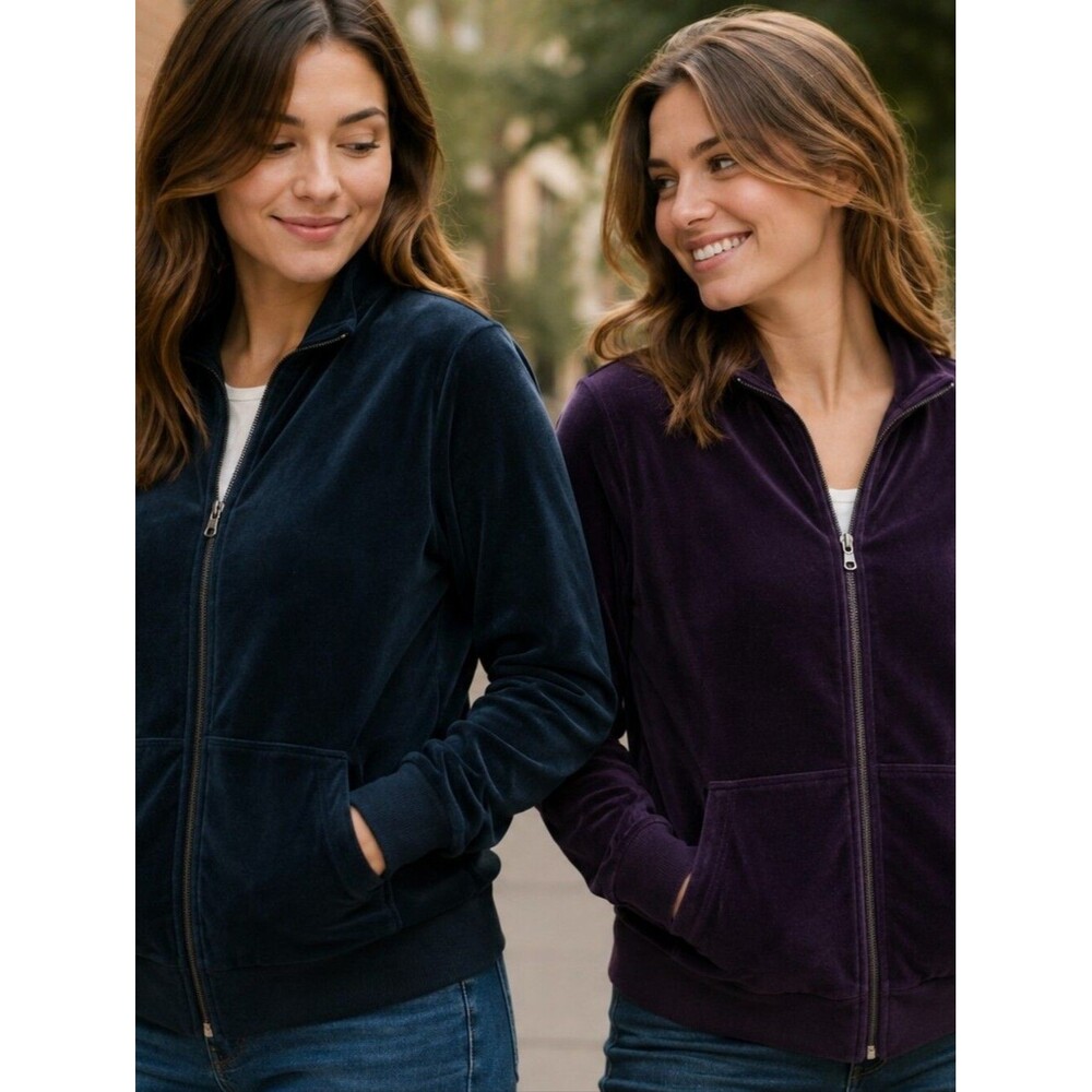 Lot Of 2 Blue & Purple Velour Zip Front Athletic Jacket PL Full Zip Activewear